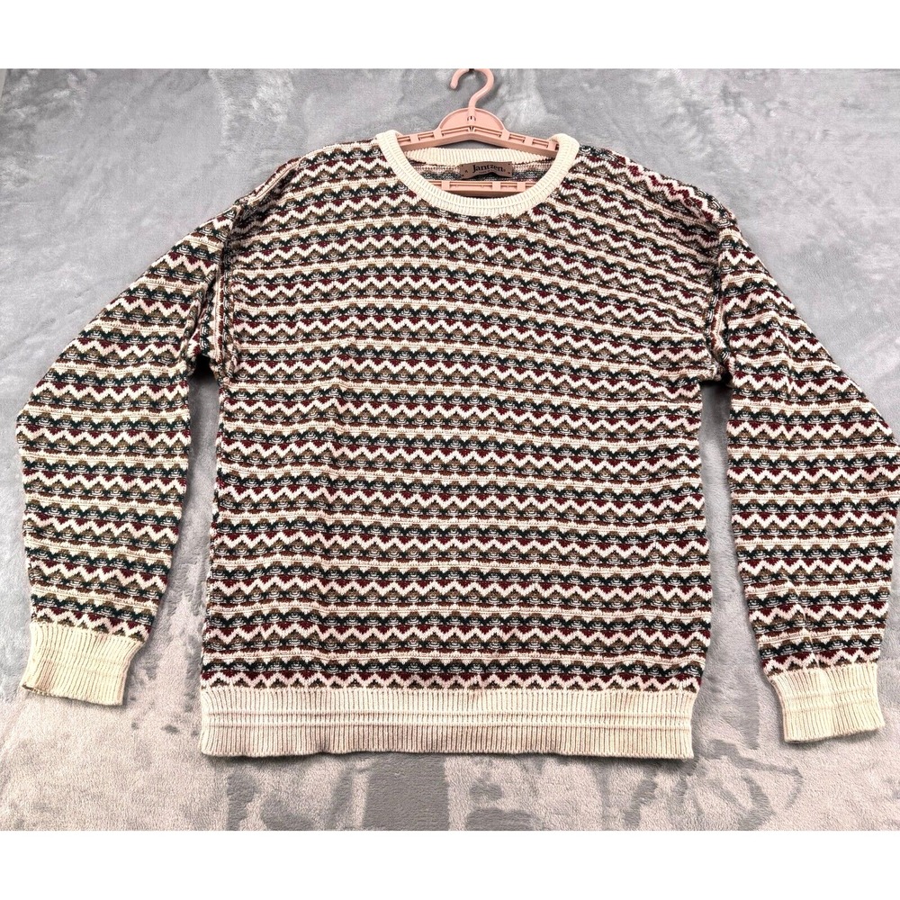 Vintage‎ Jantzen Sweater Men's XL Multicolor USA Knit Crewneck Fisherman Jumper